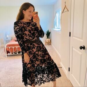 NWT MSGM Milano Black Nude Floral Lace Long Sleeve Maxi Dress 46 Small